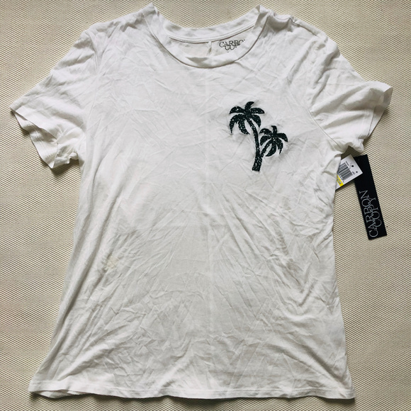 Carbon Copy Embroidered Palm Tee Shirt White M - Picture 2 of 4